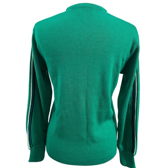 Vintage Unisex Meister Kelly Green Racing Stripe Ski Sweater Crewneck Pullover - Picture 4 of 8